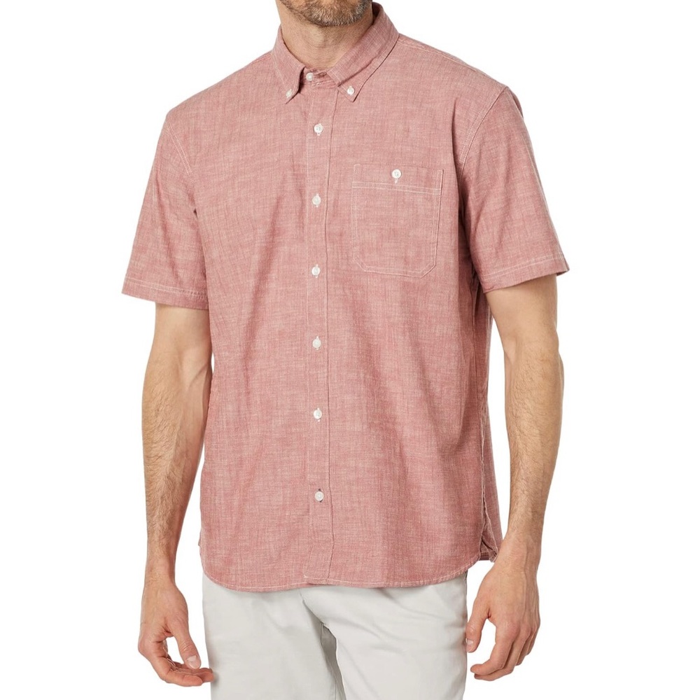 L.L.Bean Comfort Stretch Chambray Shirt Short Sleeve Traditional Fit Men's Large